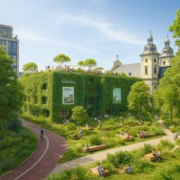 Die Kunsthalle ist komplett von üppigem Grün überwuchert, das Dach beherbergt einen Stadtgarten mit kleinen Sommerveranstaltungen. Vor dem Gebäude gibt es keine Straße mehr, sondern breite Fußwege und eine von Pflanzen getrennte Radspur. Zahlreiche Bäume und Holzsitzgelegenheiten schaffen sonnige, ruhige, aber belebte Plätze zum Verweilen.